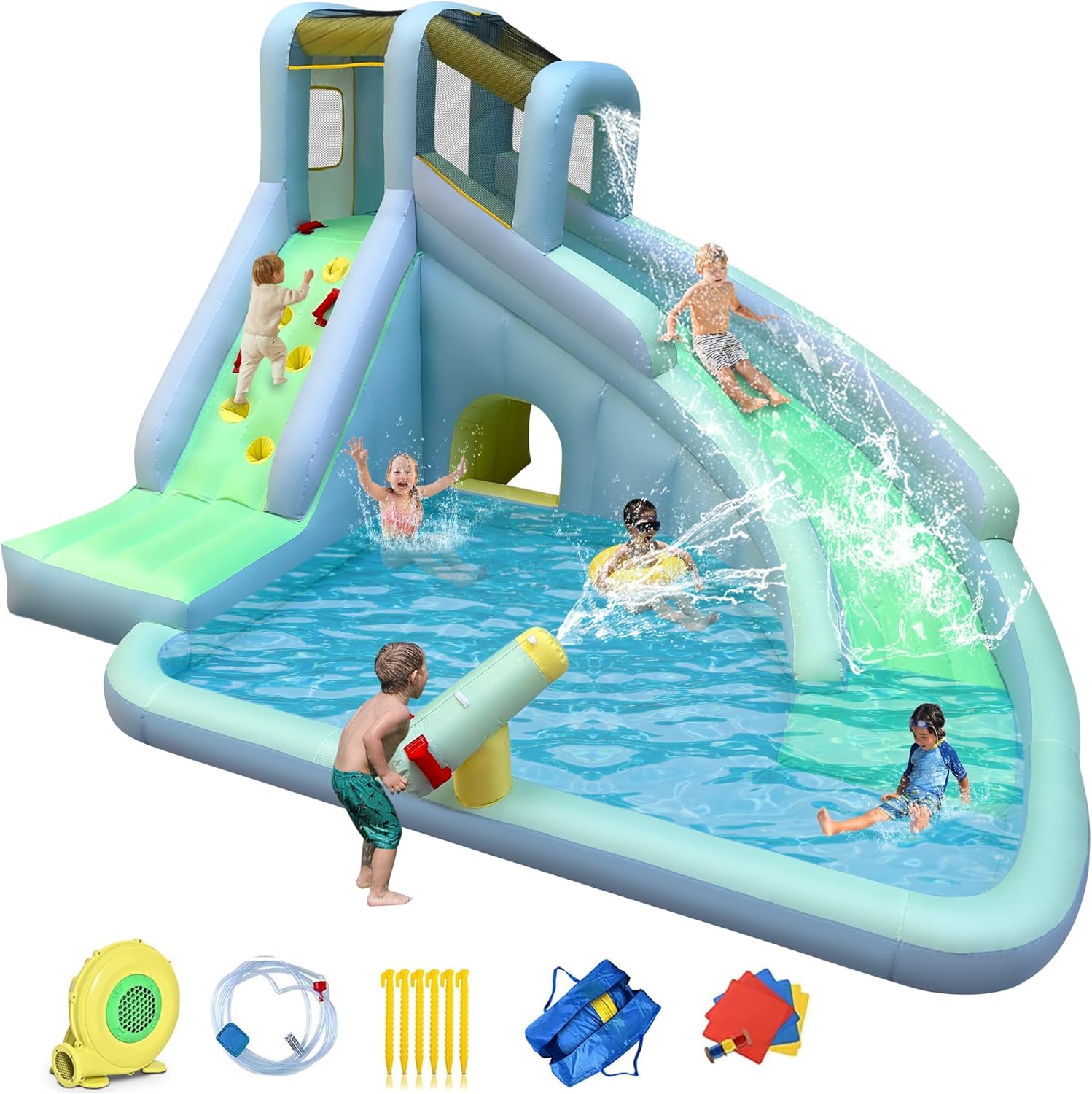 Kids Outdoor Inflatable Water Slide - Parc aquatique gonflable 6-en-1 pour enfants,