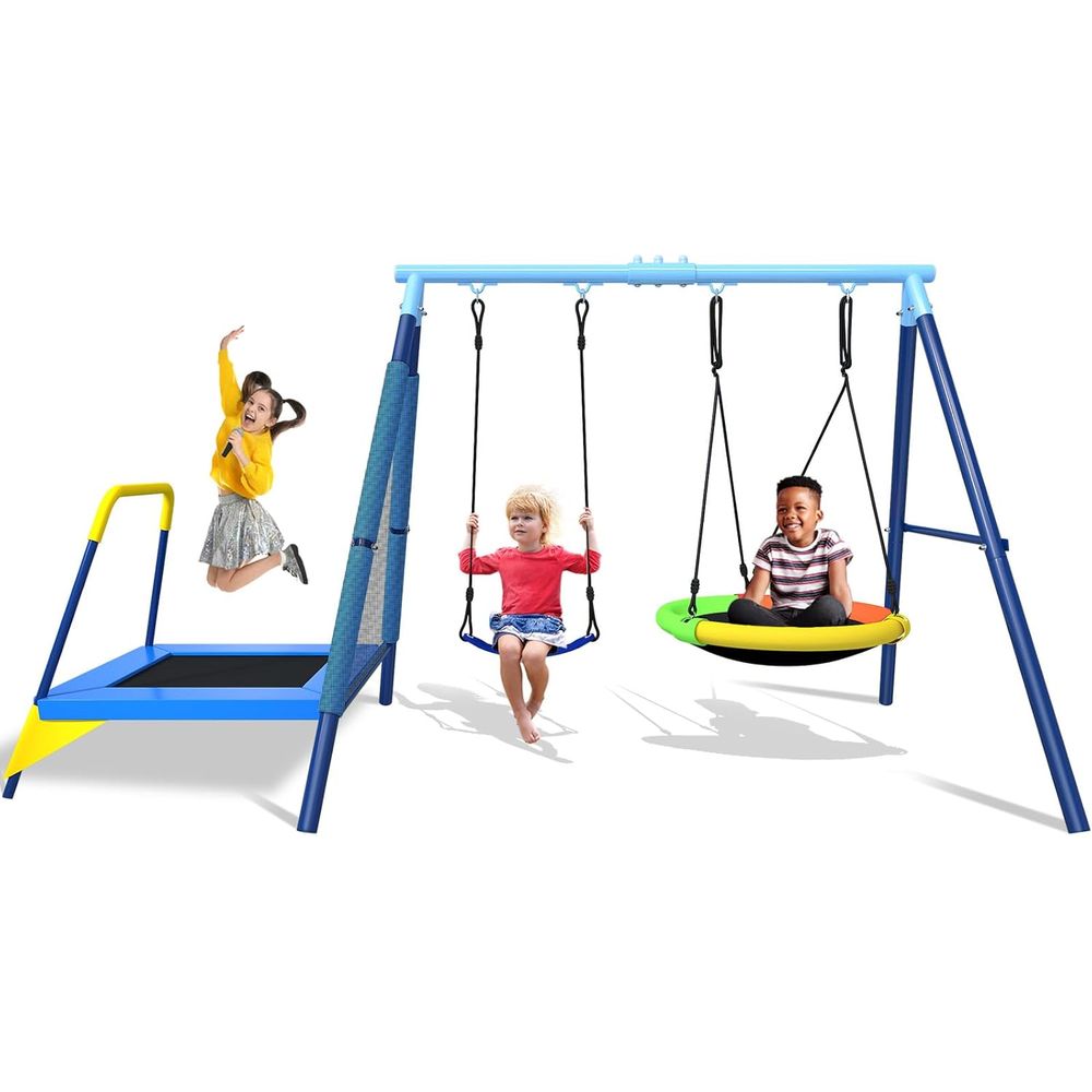 Kids Outdoor Zone - Balançoire 3-en-1 pour enfants avec tapis