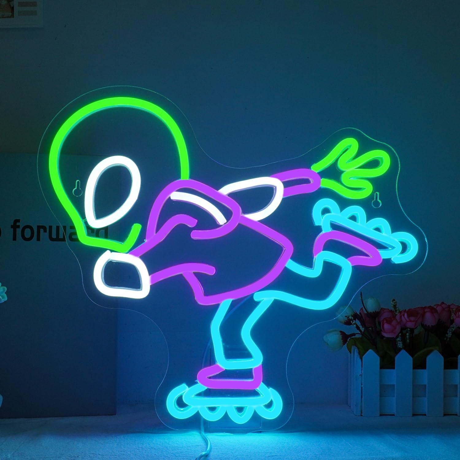 Kids Outdoor Zone - Panneau lumineux LED Dinosaure patineur sur